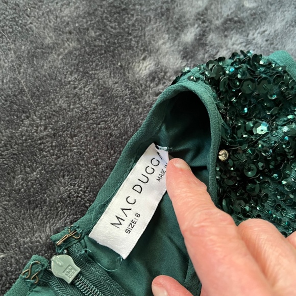 NWT Mac Duggal Sleeveless High Neck Beaded Midi Sheath Dress Deep Emerald - Picture 11 of 12